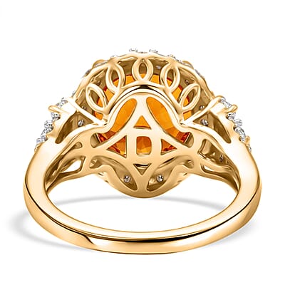 Certified & Appraised D'Joy Premium Brazilian Citrine and Moissanite 9.80 ctw Ring in 18K Vermeil Yellow Gold Over Sterling Silver (Size 6.0)