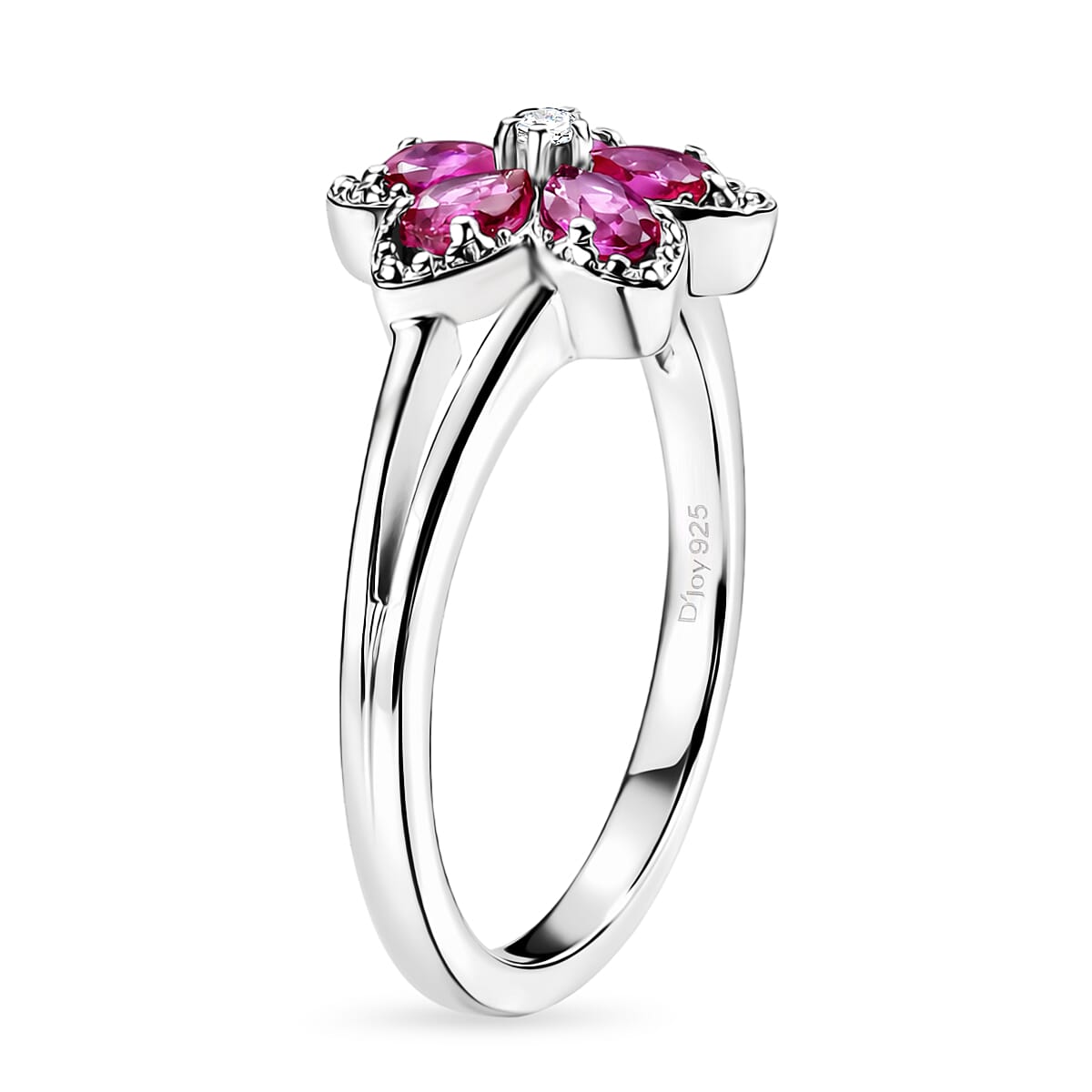 D'Joy Premium Montepuez Ruby and Moissanite 1.00 ctw Flame Petal Ring in Rhodium Over Sterling Silver (Size  5.0)