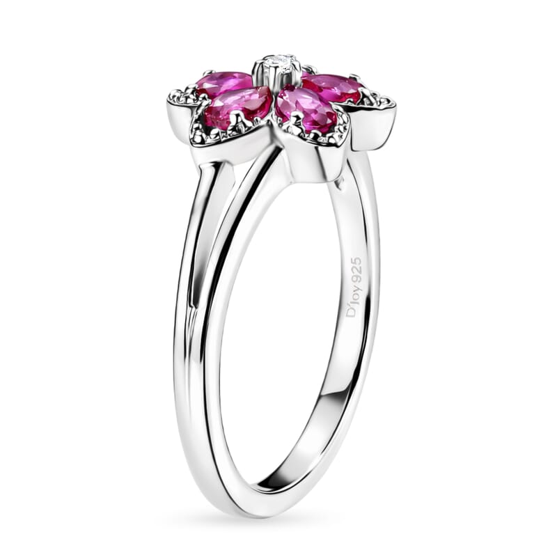 Doorbuster D'Joy Premium Montepuez Ruby and Moissanite 1.00 ctw Flame Petal Ring in Rhodium Over Sterling Silver (Size  5.0)