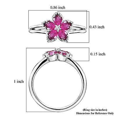 D'Joy Premium Montepuez Ruby and Moissanite 1.00 ctw Flame Petal Ring in Rhodium Over Sterling Silver (Size  5.0)