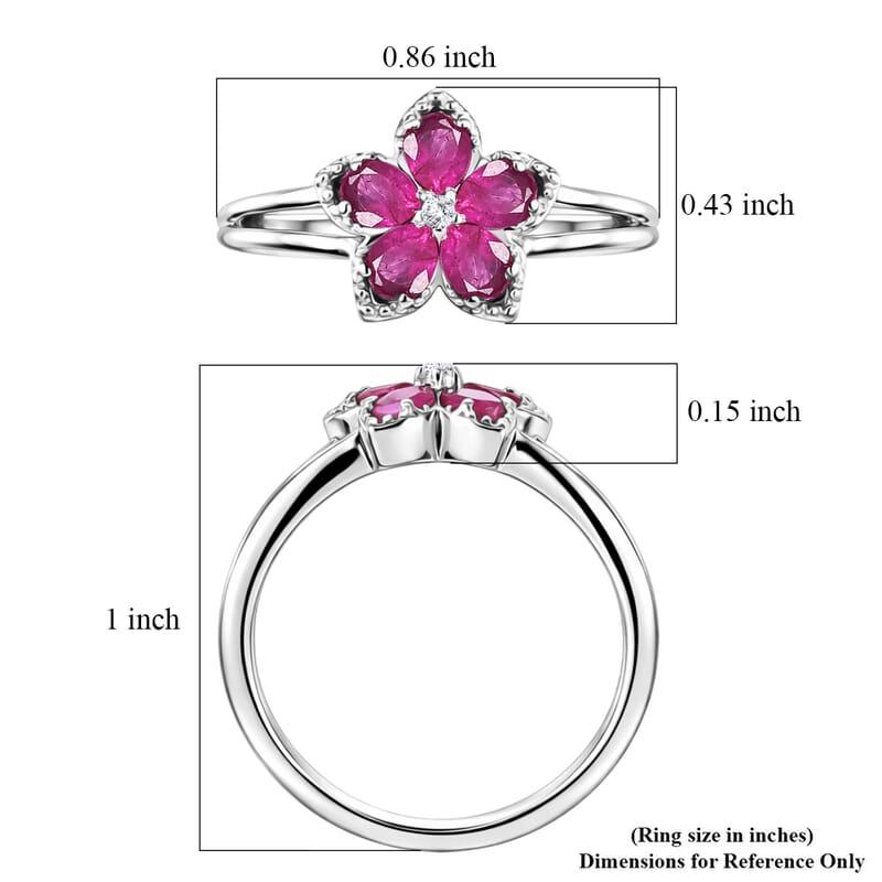 Doorbuster D'Joy Premium Montepuez Ruby and Moissanite 1.00 ctw Flame Petal Ring in Rhodium Over Sterling Silver (Size  5.0)