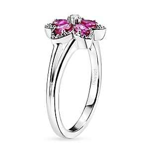 D'Joy Premium Montepuez Ruby and Moissanite 1.00 ctw Flame Petal Ring in Rhodium Over Sterling Silver (Size  8.0)