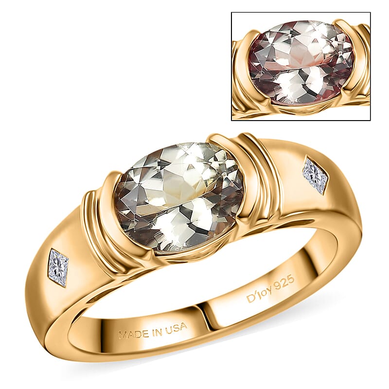 Certified & Appraised D'Joy Premium Turkizite and Moissanite 1.65 ctw Ring in 18K Vermeil Yellow Gold Over Sterling Silver (Size 10.0)