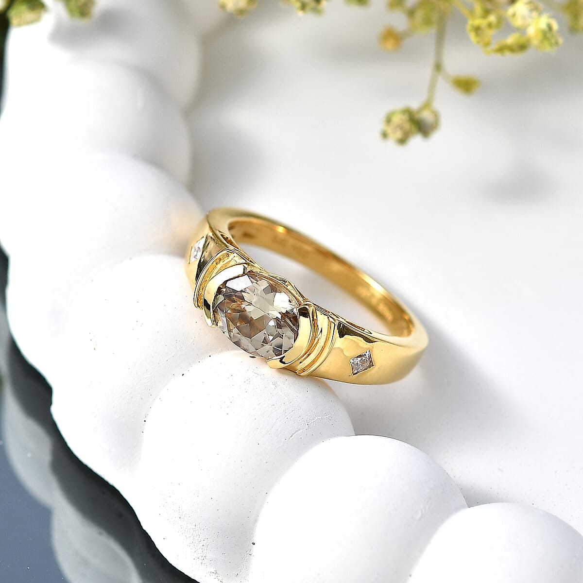 Certified & Appraised D'Joy Premium Turkizite and Moissanite 1.65 ctw Ring in 18K Vermeil Yellow Gold Over Sterling Silver (Size 11.0) image number 1