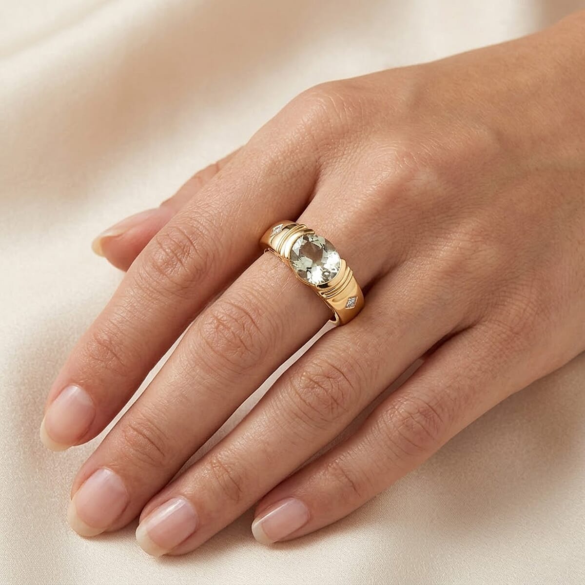 Certified & Appraised D'Joy Premium Turkizite and Moissanite 1.65 ctw Ring in 18K Vermeil Yellow Gold Over Sterling Silver (Size 11.0) image number 2