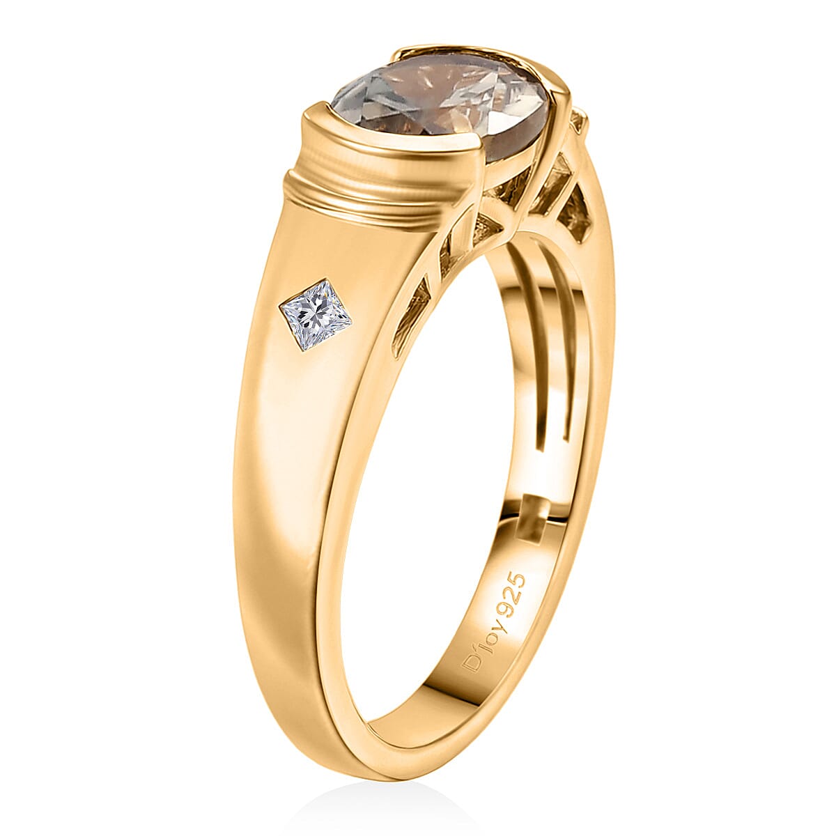 Certified & Appraised D'Joy Premium Turkizite and Moissanite 1.65 ctw Ring in 18K Vermeil Yellow Gold Over Sterling Silver (Size 11.0) image number 3