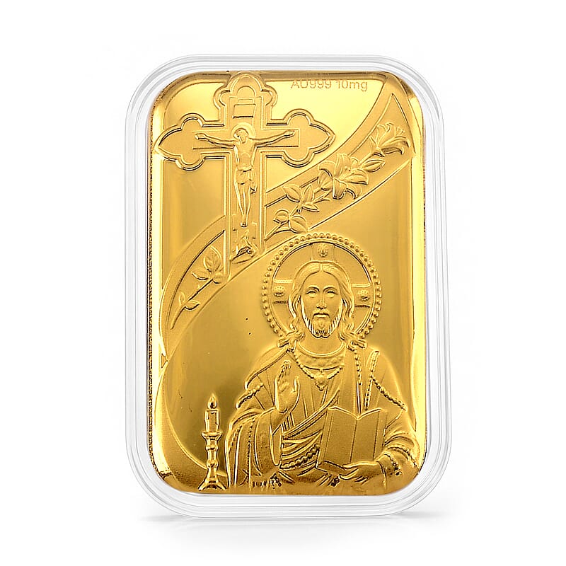 24K Yellow Gold Christ with Cross Embossed Sheet (31x45.5mm) 10mg
