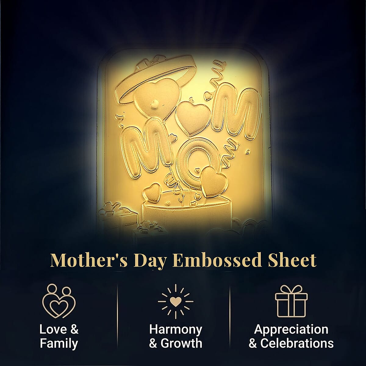 24K Yellow Gold Happy Mother's Day Embossed Sheet (31x45.5mm) 10mg image number 2
