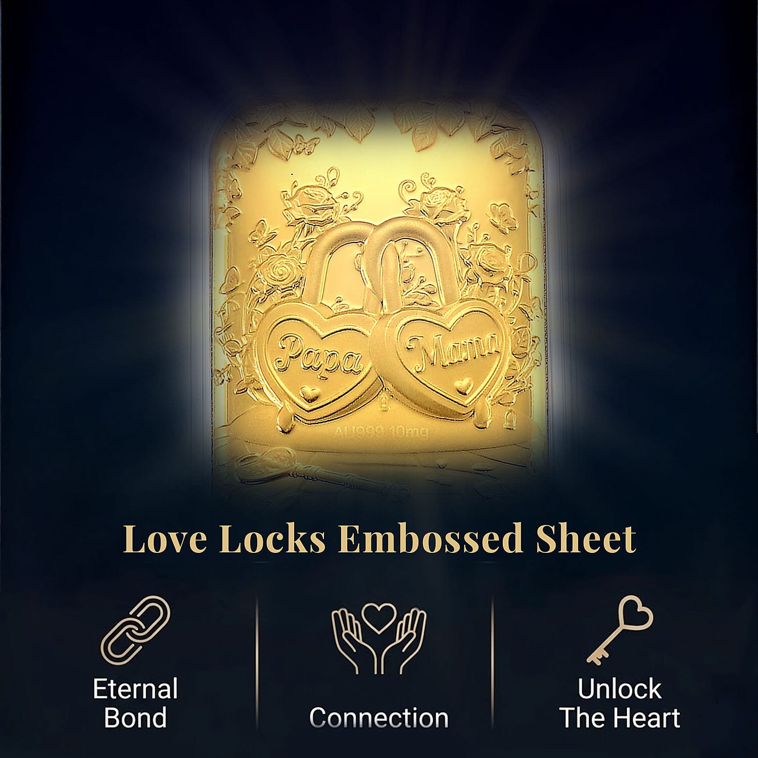 24K Yellow Gold Love Locks Embossed Sheet (31x45.5mm) 10mg