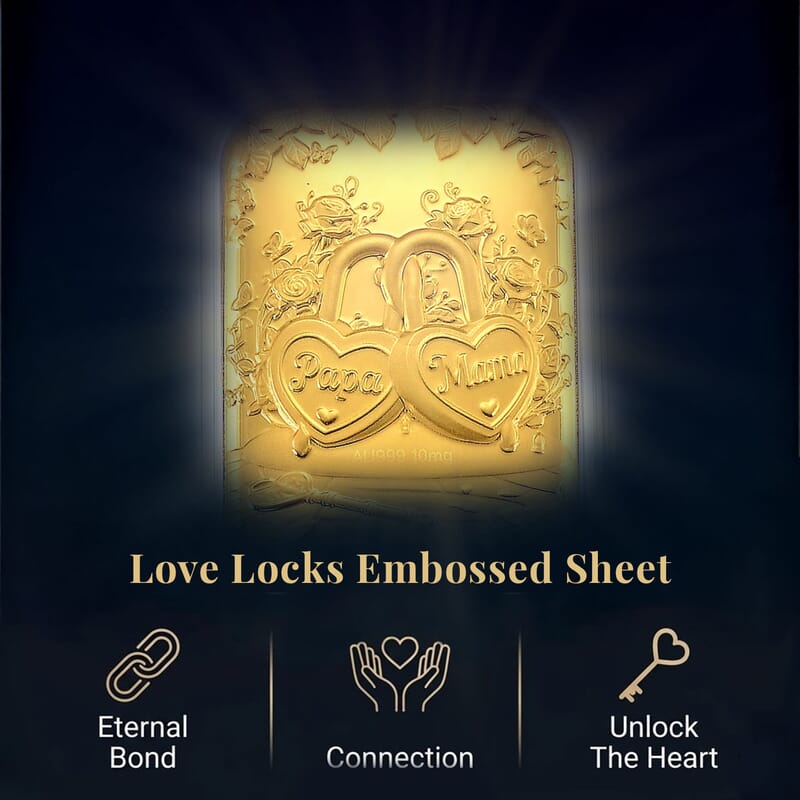 24K Yellow Gold Love Locks Embossed Sheet (31x45.5mm) 10mg