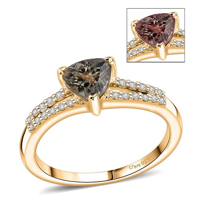 D'Joy Premium Turkizite and White Zircon 1.10 ctw Sunset Split Ring in 18K Vermeil Yellow Gold Over Sterling Silver (Size 7.0)