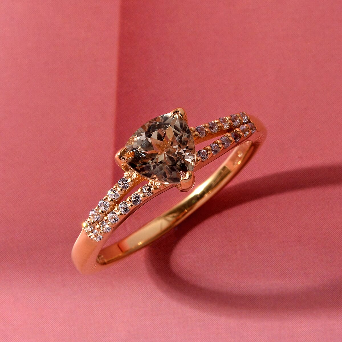 D'Joy Premium Turkizite and White Zircon 1.10 ctw Sunset Split Ring in 18K Vermeil Yellow Gold Over Sterling Silver (Size 7.0) image number 1