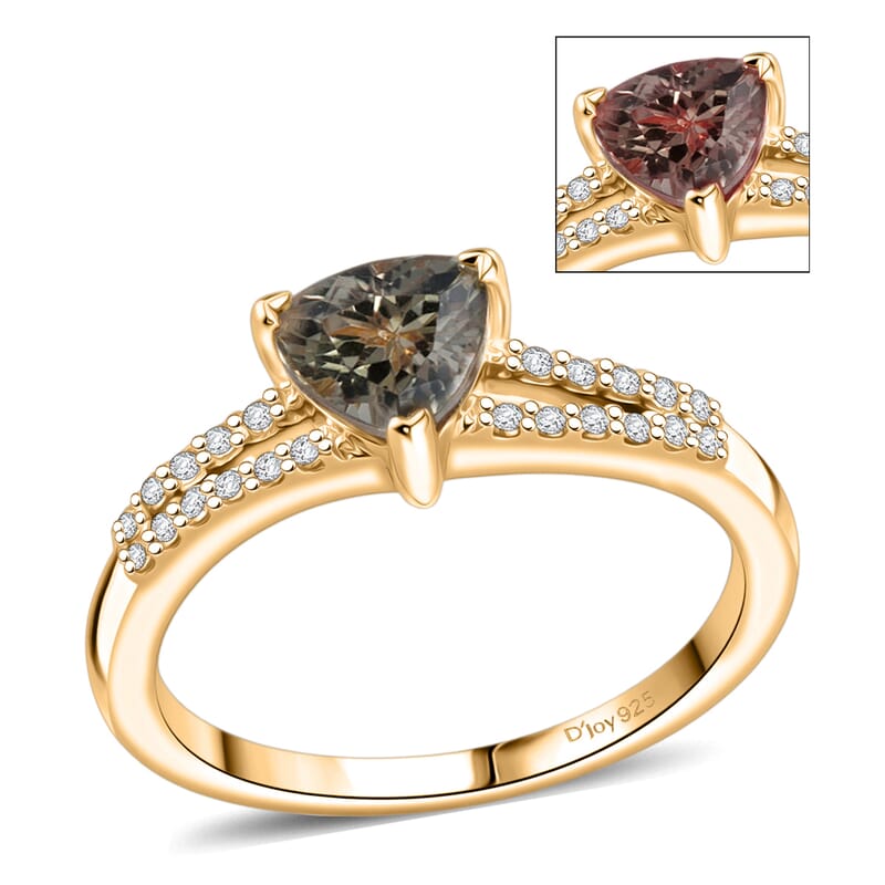 Doorbuster D'Joy Premium Turkizite and White Zircon 1.10 ctw Sunset Split Ring in 18K Vermeil Yellow Gold Over Sterling Silver (Size 8.0)