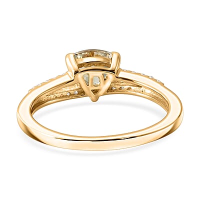 D'Joy Premium Turkizite and White Zircon 1.10 ctw Sunset Split Ring in 18K Vermeil Yellow Gold Over Sterling Silver (Size 9.0)
