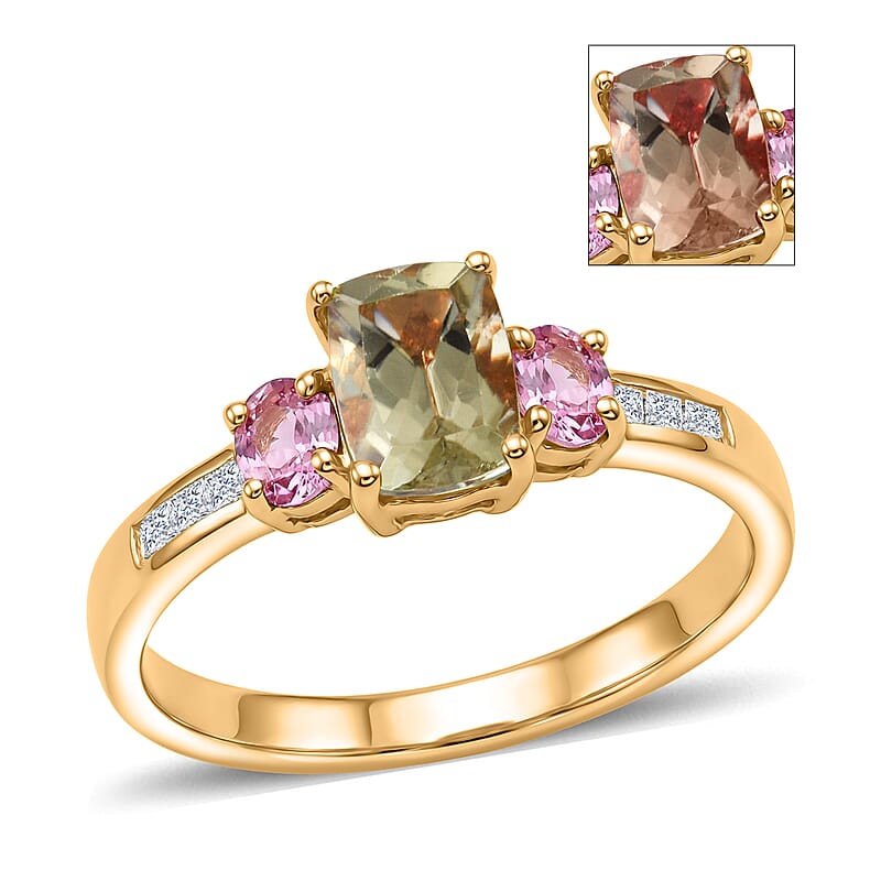 D'Joy Premium Turkizite and Multi Gemstone 1.60 ctw Dusk Blush Ring in 18K Vermeil Yellow Gold Over Sterling Silver (Size 8.0)