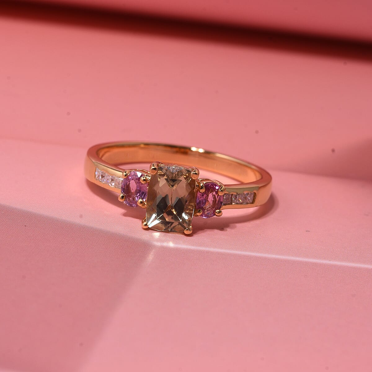 D'Joy Premium Turkizite and Multi Gemstone 1.60 ctw Ring in 18K Vermeil Yellow Gold Over Sterling Silver (Size 8.0) image number 1