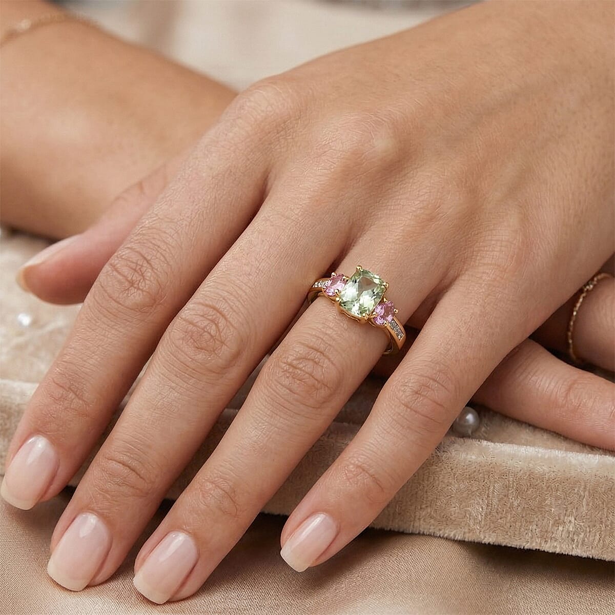 D'Joy Premium Turkizite and Multi Gemstone 1.60 ctw Ring in 18K Vermeil Yellow Gold Over Sterling Silver (Size 8.0) image number 2