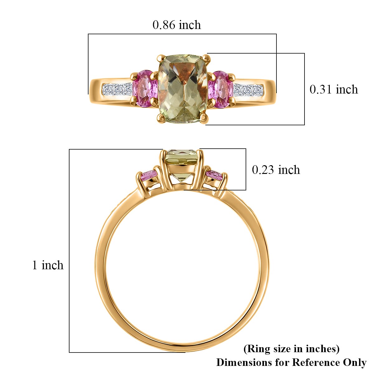 D'Joy Premium Turkizite and Multi Gemstone 1.60 ctw Ring in 18K Vermeil Yellow Gold Over Sterling Silver (Size 8.0) image number 5