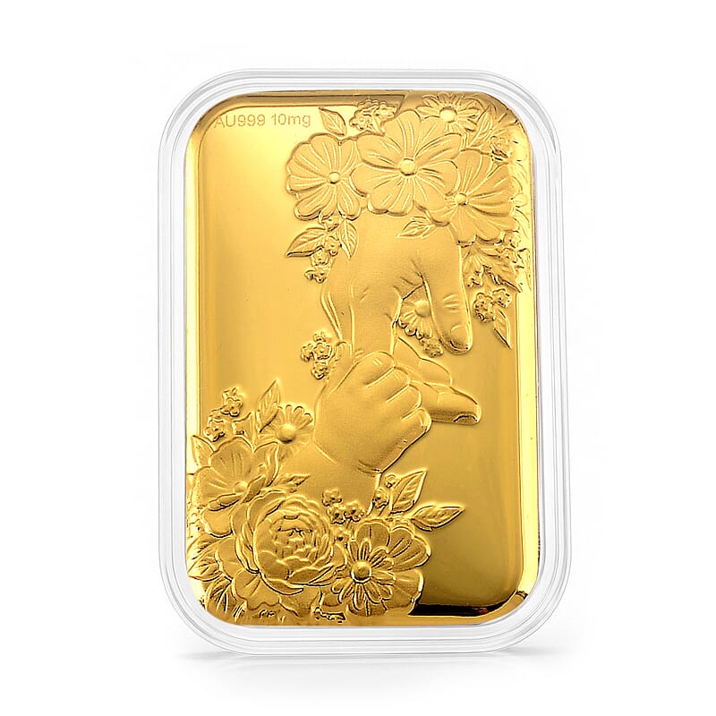 24K Yellow Gold Hands with Floral Embossed Sheet (31x45.5mm) 10mg