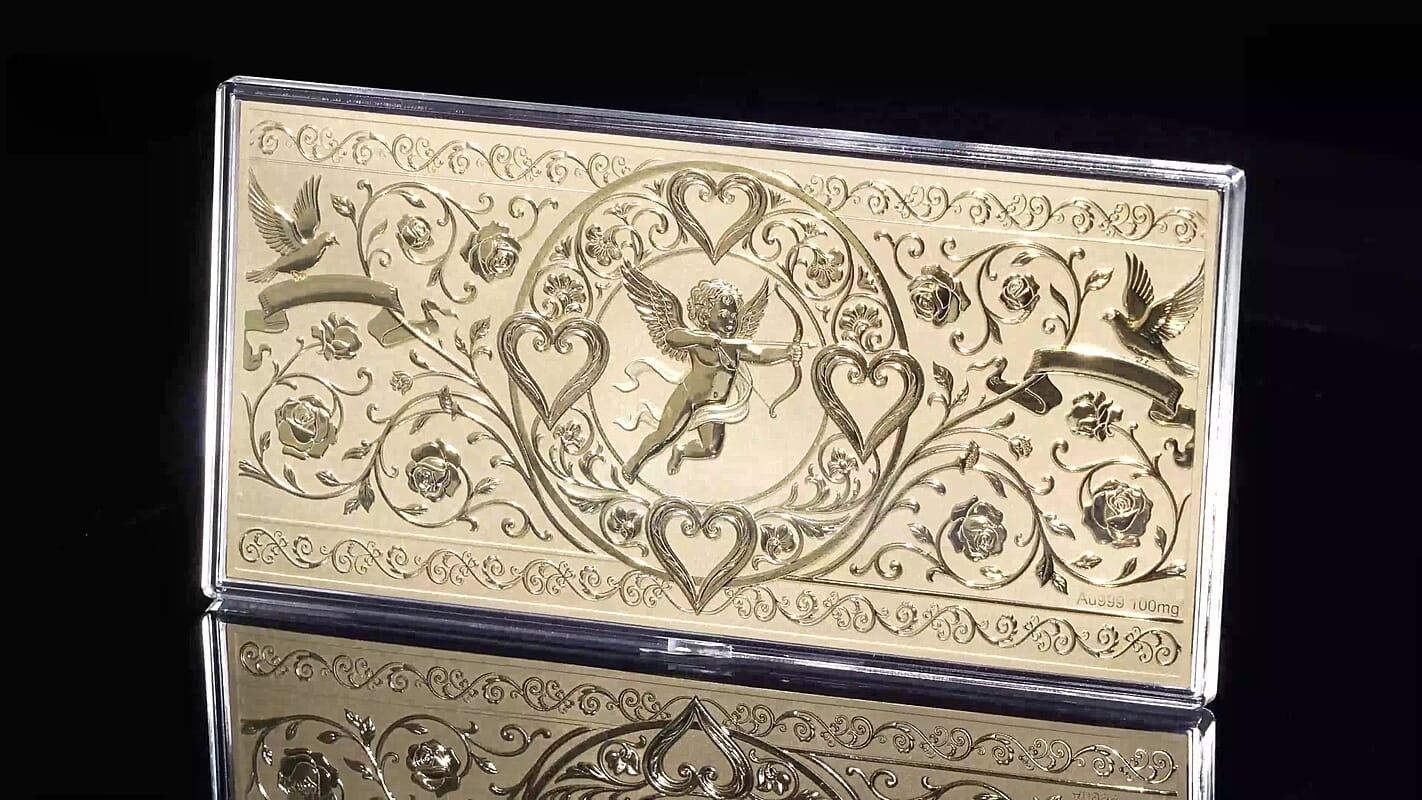 24K Yellow Gold Cupid’s Baroque Romance Embossed Sheet 100mg