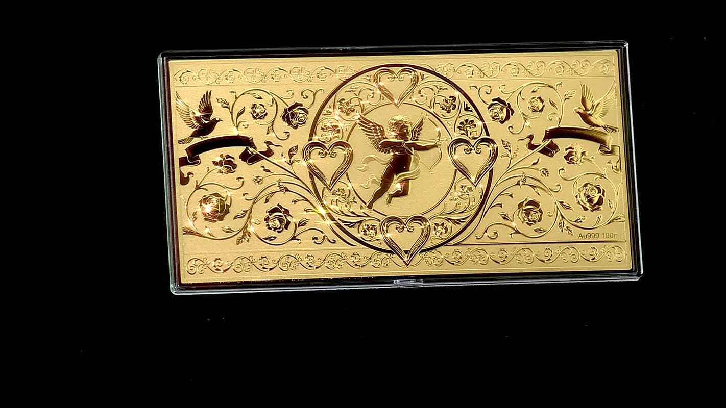 24K Yellow Gold Cupid’s Baroque Romance Embossed Sheet 100mg