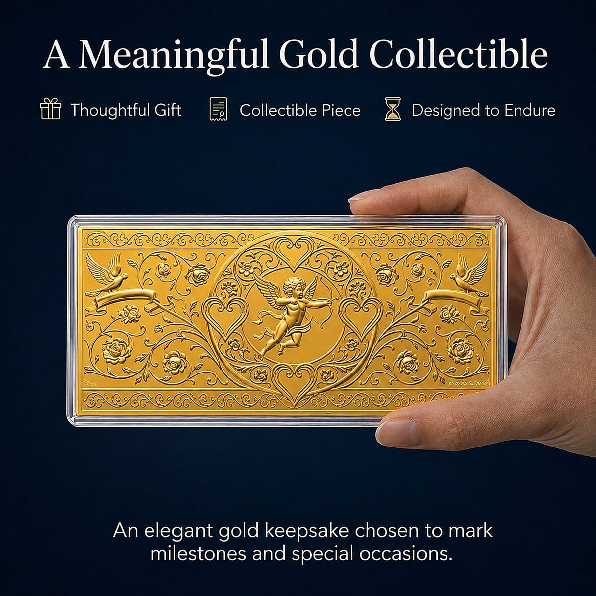 24K Yellow Gold Cupid&rsquo;s Baroque Romance Embossed Sheet 100mg image number 3