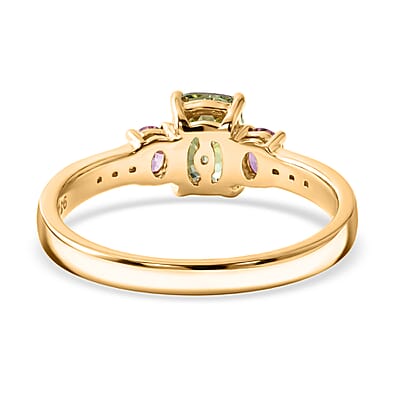 D'Joy Premium Turkizite and Multi Gemstone 1.60 ctw Dusk Blush Ring in 18K Vermeil Yellow Gold Over Sterling Silver (Size 9.0)