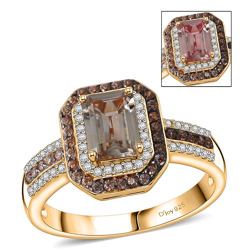 D'Joy Premium Turkizite, White and Champagne Zircon 2.35 ctw Golden Radiance Ring in 18K Vermeil Yellow Gold Over Sterling Silver (Size 10.0)