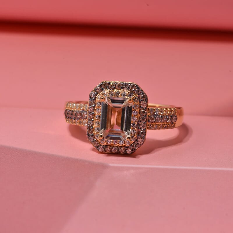 D'Joy Premium Turkizite, White and Champagne Zircon 2.35 ctw Golden Radiance Ring in 18K Vermeil Yellow Gold Over Sterling Silver (Size 10.0)