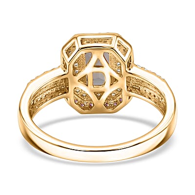 D'Joy Premium Turkizite, White and Champagne Zircon 2.35 ctw Golden Radiance Ring in 18K Vermeil Yellow Gold Over Sterling Silver (Size 10.0)