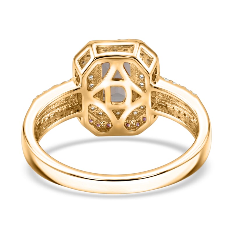 D'Joy Premium Turkizite, White and Champagne Zircon 2.35 ctw Golden Radiance Ring in 18K Vermeil Yellow Gold Over Sterling Silver (Size 10.0)