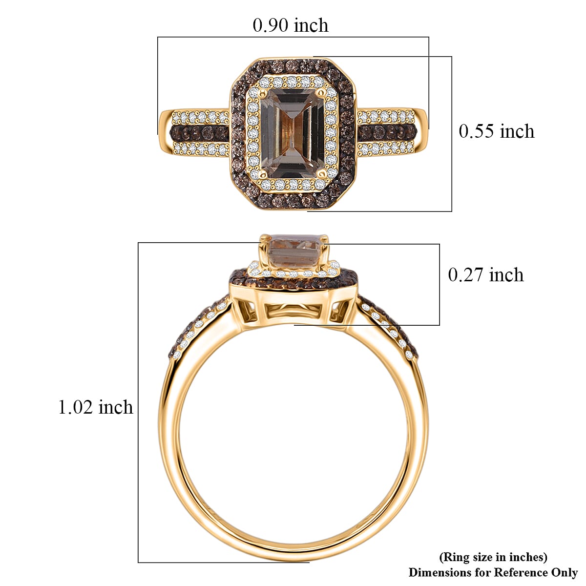 D'Joy Premium Turkizite, White and Champagne Zircon 2.35 ctw Golden Radiance Ring in 18K Vermeil Yellow Gold Over Sterling Silver (Size 10.0)
