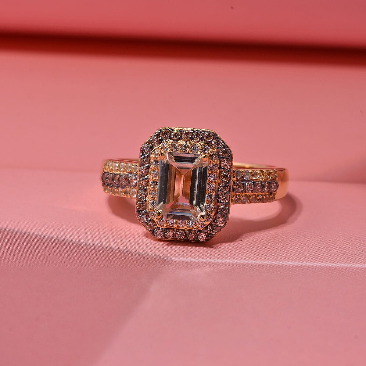 D'Joy Premium Turkizite, White and Champagne Zircon 2.35 ctw Ring in 18K Vermeil Yellow Gold Over Sterling Silver (Size 8.0) image number 1