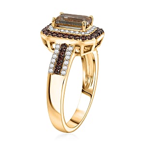 D'Joy Premium Turkizite, White and Champagne Zircon 2.35 ctw Ring in 18K Vermeil Yellow Gold Over Sterling Silver (Size 8.0)