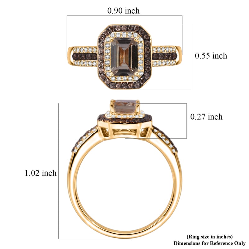 D'Joy Premium Turkizite, White and Champagne Zircon 2.35 ctw Golden Radiance Ring in 18K Vermeil Yellow Gold Over Sterling Silver (Size 8.0)