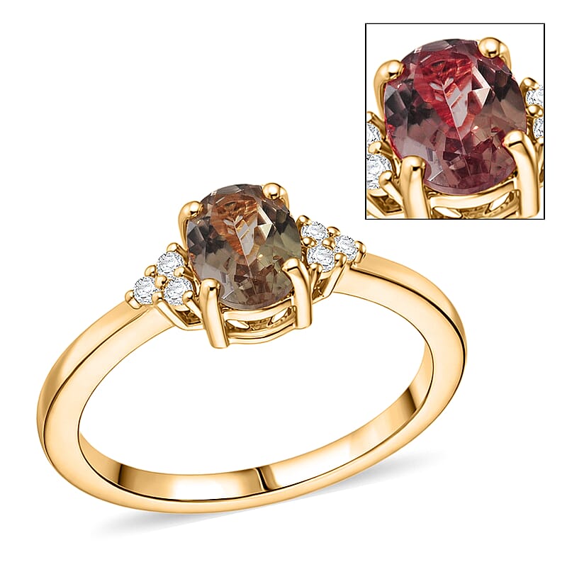 Premium Turkizite and Luxuriant Lab Grown Diamond G-H SI 1.25 ctw Dusk Bloom Ring in 18K Vermeil Yellow Gold Over Sterling Silver (Size 6.0)