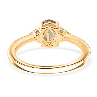 Premium Turkizite and Luxuriant Lab Grown Diamond G-H SI 1.25 ctw Dusk Bloom Ring in 18K Vermeil Yellow Gold Over Sterling Silver (Size 6.0)