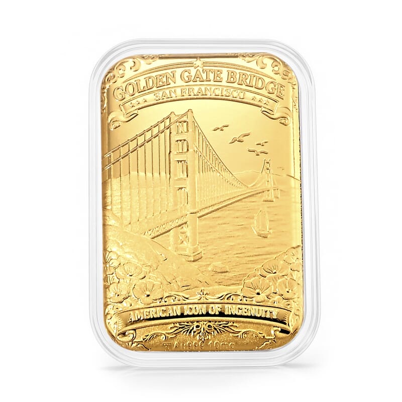 24K Yellow Gold San Francisco Golden Gate Bridge Embossed Sheet (31x45.5mm) 10mg