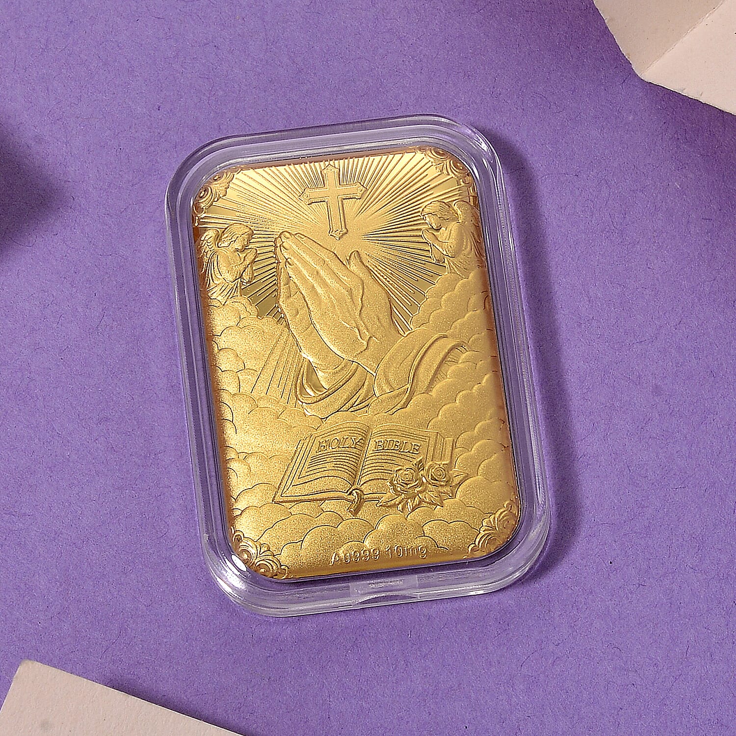 24K Yellow Gold Bible and Cross Embossed Sheet (31x45.5mm) 10mg
