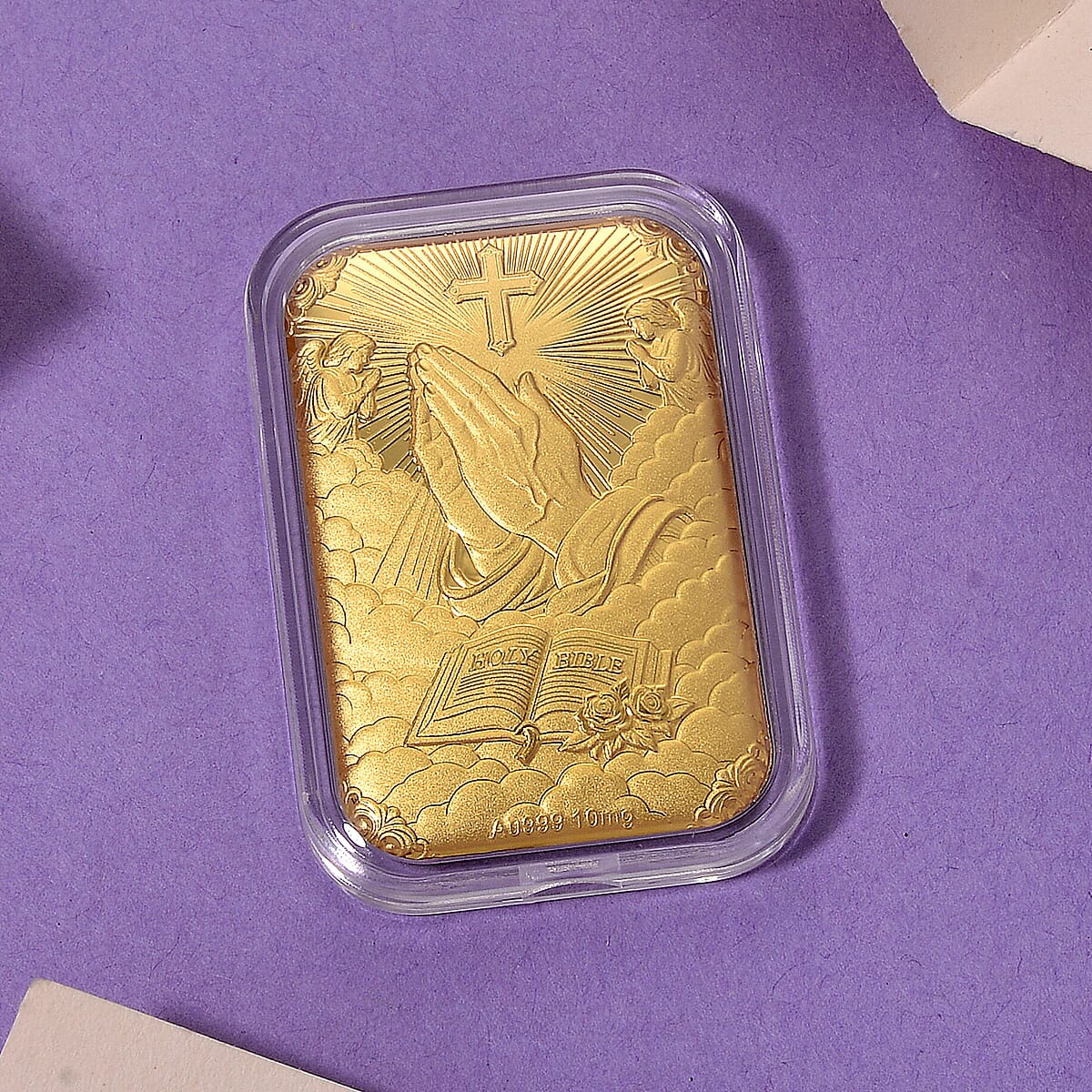 24K Yellow Gold Bible and Cross Embossed Sheet (31x45.5mm) 10mg image number 1