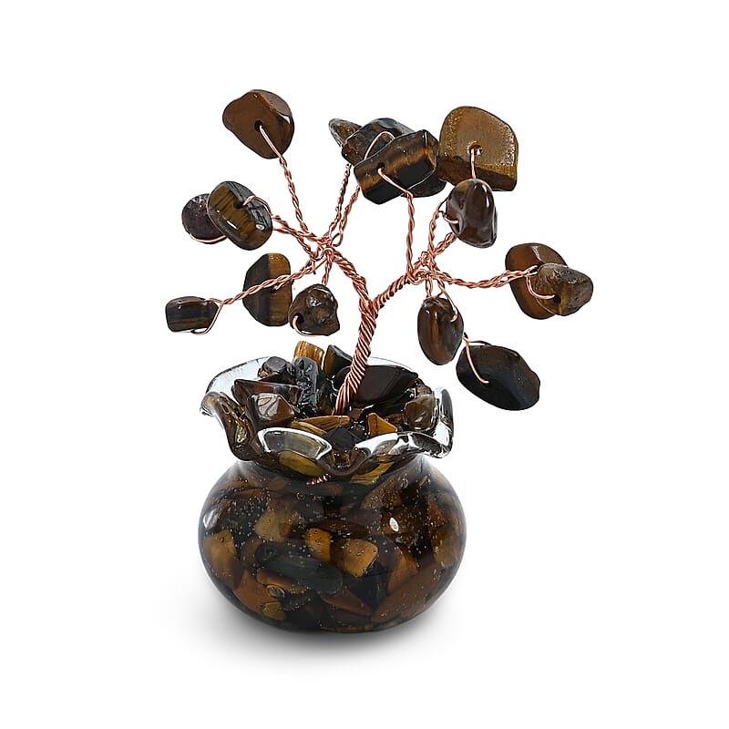 Rose Gold Gemstone Yellow Tiger's Eye Tree 70.00 ctw