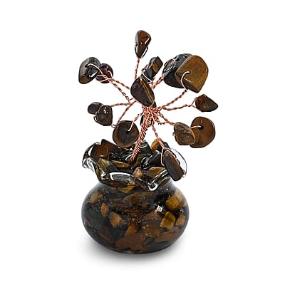 Rose Gold Gemstone Yellow Tiger's Eye Tree 70.00 ctw