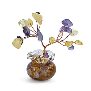 Rose Gold African Amethyst and Citrine Gemstone Tree 70.00 ctw