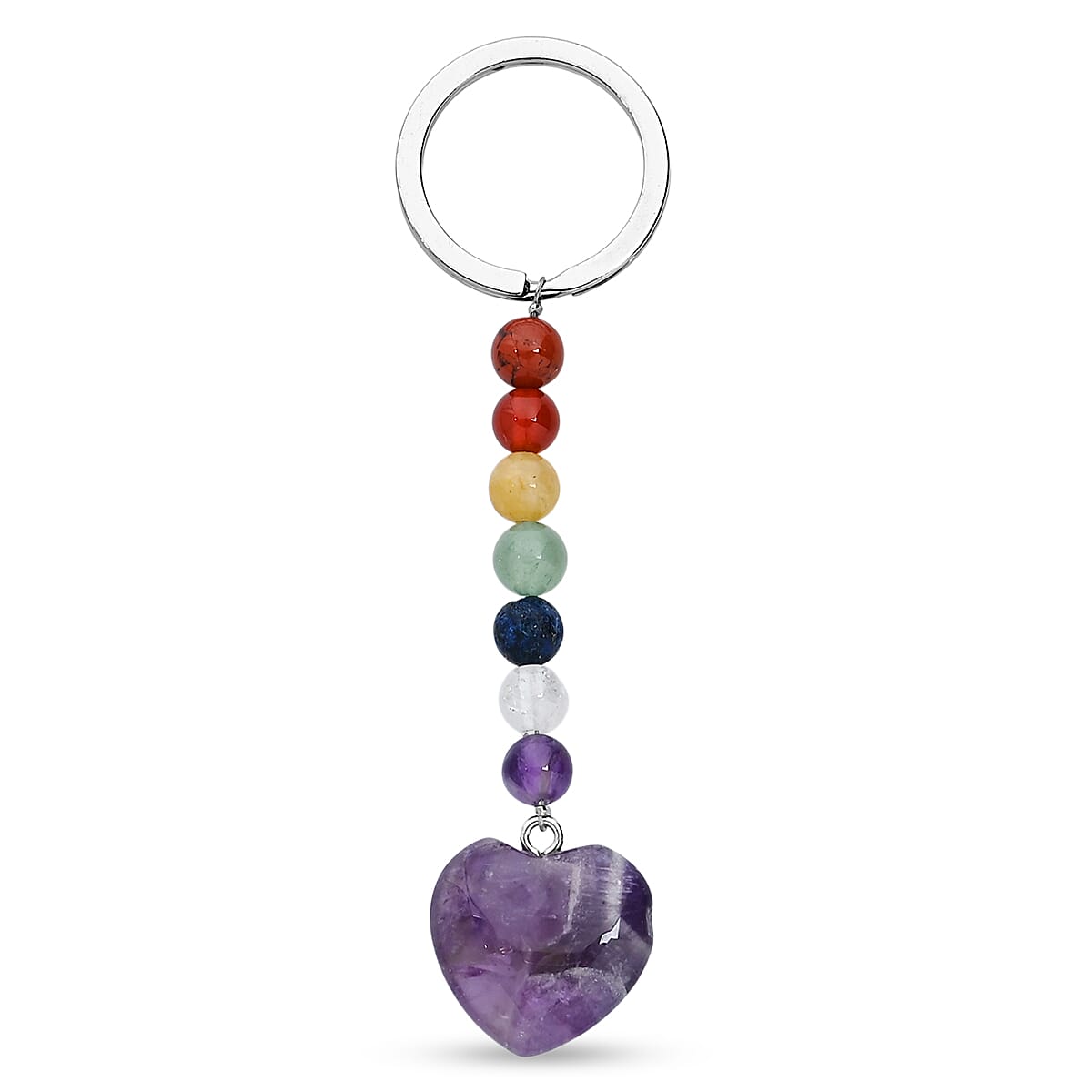 African Amethyst and Multi Gemstone 30.00 ctw Heart Keychain in Silvertone