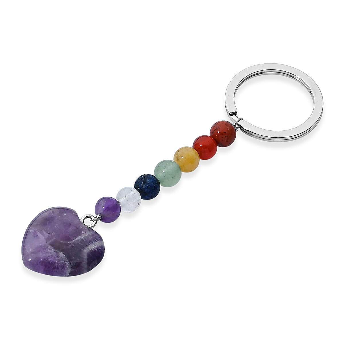 African Amethyst and Multi Gemstone 30.00 ctw Heart Keychain in Silvertone