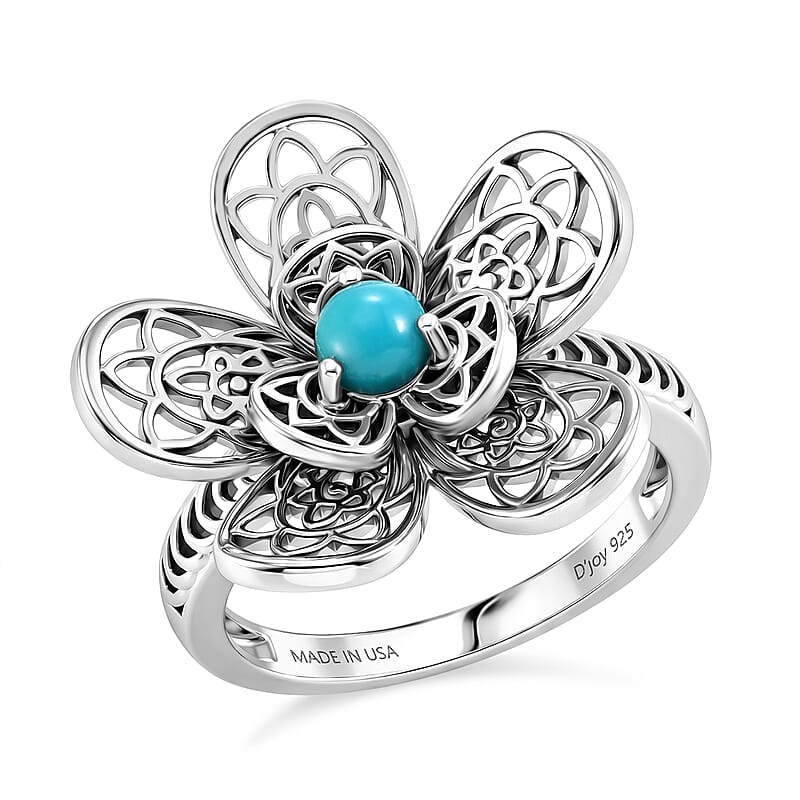 D'Joy Passport to Turkey Artisan Crafted Premium Lagoon Turquoise 0.30 ctw Ring in Sterling Silver (Size 5.0)