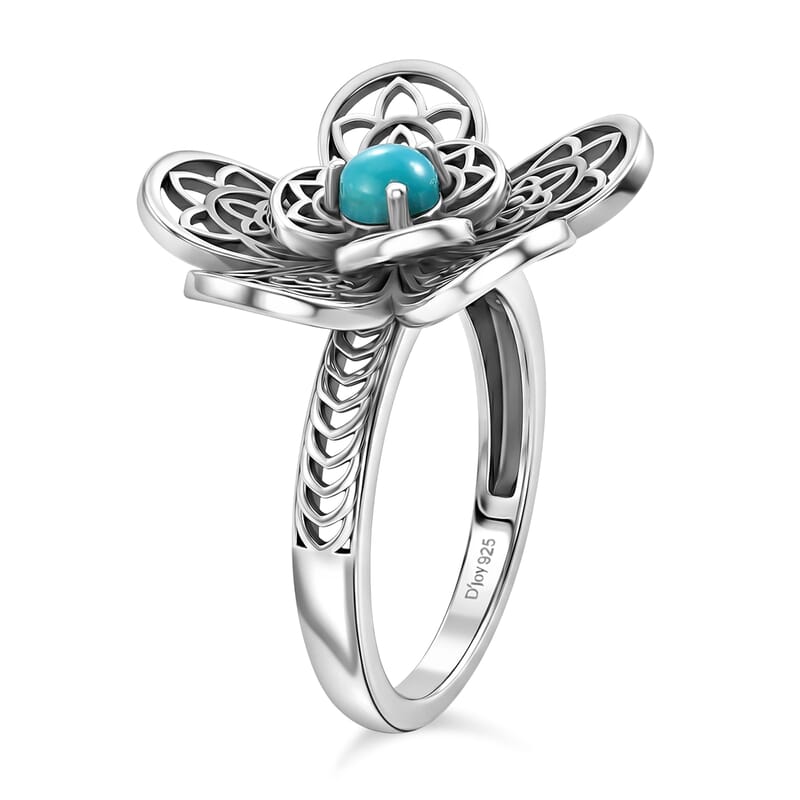 D'Joy Passport to Turkey Artisan Crafted Premium Lagoon Turquoise 0.30 ctw Ring in Sterling Silver (Size 6.0)