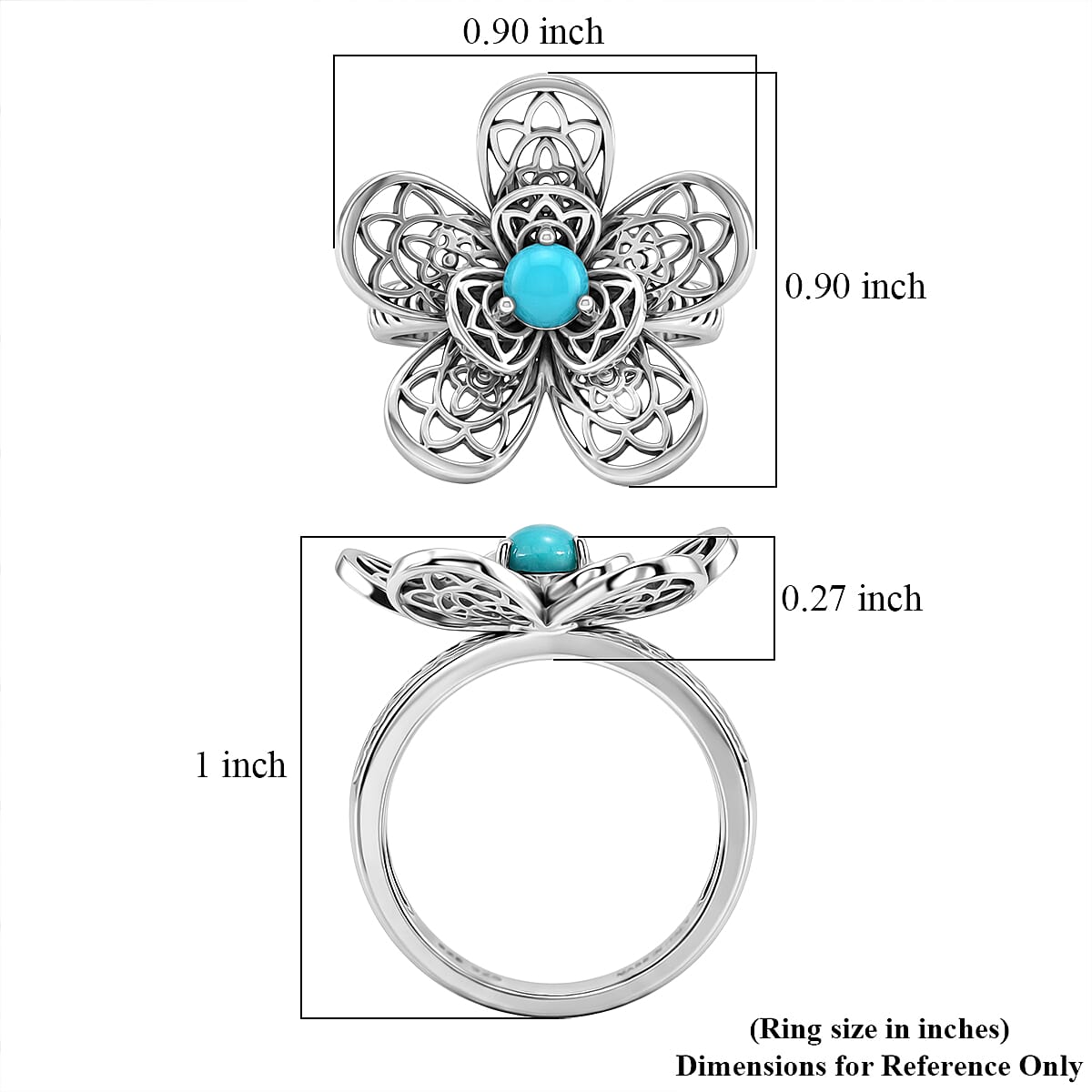 D'Joy Passport to Turkey Artisan Crafted Premium Lagoon Turquoise 0.30 ctw Ring in Sterling Silver (Size 6.0)