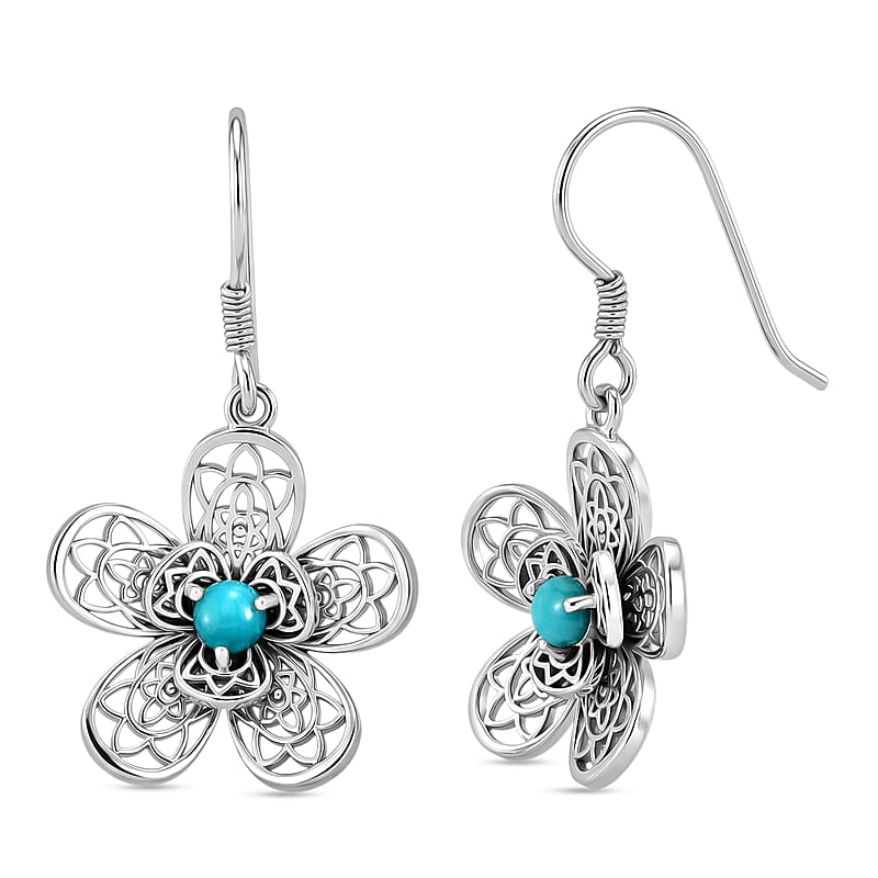 D'Joy Passport to Turkey Artisan Crafted Premium Lagoon Turquoise 0.70 ctw Floral Earrings in Sterling Silver