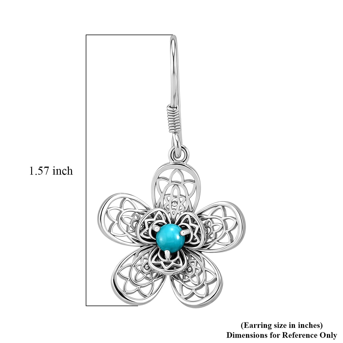 D'Joy Passport to Turkey Artisan Crafted Premium Lagoon Turquoise 0.70 ctw Floral Earrings in Sterling Silver